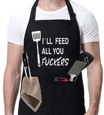 Funny Black Chef Apron for Men Adjustable BBQ Grill Kitchen Cooking Apron