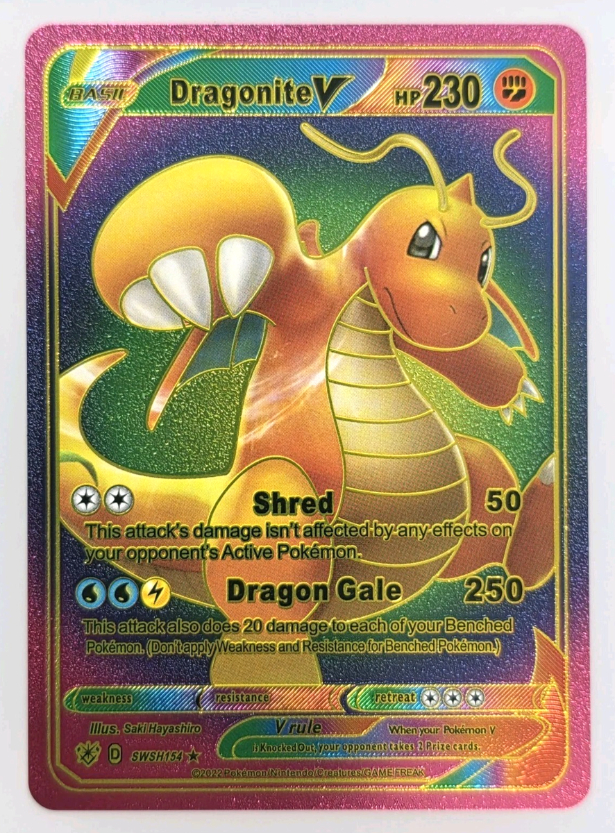 Pokémon Dragonite V 230hp Rainbow Foil Fan Art Collector Card TCG