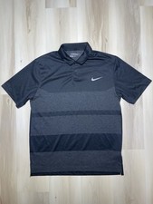 Nike Polo Golf Tour Premium Shirt Men s Sz Med Black Dri Fit Big Stripes