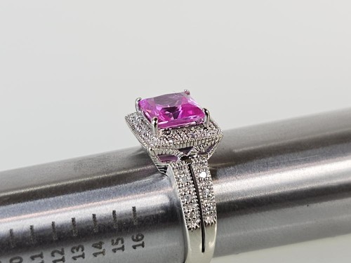 10K Weißgold Princess-Schliff rosa Turmalin Diamant Ring Gr. 6,5 (AM1086064) - Bild 7 von 7