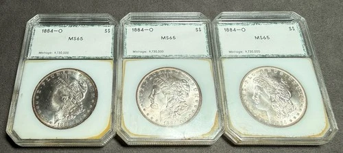 1884-O Morgan Silver Dollar PCI MS65 Lot Set Of Three $1 Slabs Graded Old Label