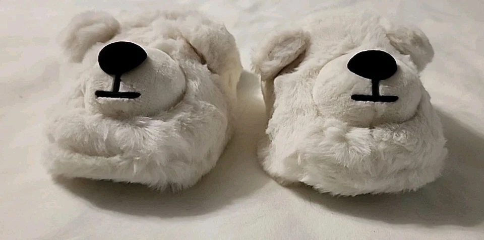 POLAR BEAR FAUX FUR FUZZY SLIPPERS WHITE UNISEX SZ M 13-1 - Image 4 of 4
