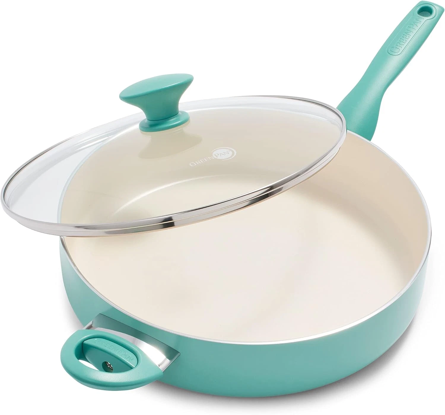 Greenpan Rio Healthy Ceramic Nonstick 5QT Saute Pan Jumbo Cooker with Helper Han