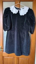 Joannie Dress Size 16 Black Lace Velvety Short Sleeve Knee Length Party