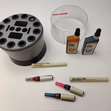 Koh-I-Noor Rapidograph Set Humidified Revolving Selector + 2 Inks AS-IS