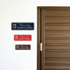 Standard Please Keep Door Closed Sign Brushed Silver - Small 2 Pack