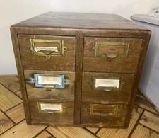 Antique Wooden Index Filing Drawers Cabinet- x6- Industrial Interior Design
