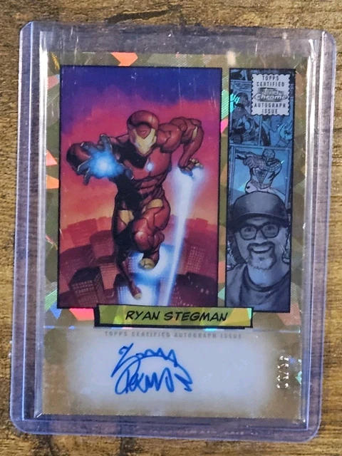 2024 Topps Chrome Marvel Artist Gold Wave Ryan Stegman Auto 46/50 Iron Man Art