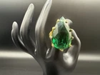 Vintage Funky Brutalist Organic Green Stone Adjustable Costume Jewelry Ring
