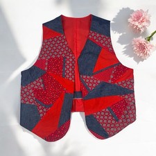 Floral Patchwork Denim Open Vest Prairie Cottage Country Western Boho Cowgirl L