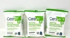 CeraVe Hydrating Makeup Removing Plant-Based Wipes, 25 ct, (3 Pack, 75 Total)