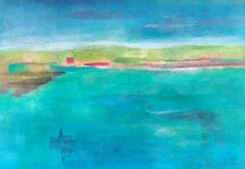 Original Watercolor Painting Landscape Seascape Water Fauvism Boho Abstract...