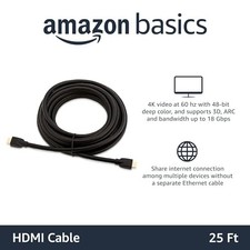AMAZON BASICS HDMI CABLE, 25FT, 4K 60HZ, HIGH-SPEED 4K HDMI 2.0 CORD - BLACK