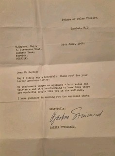 BARBRA STREISAND. ORIGINAL AUTOGRAPH. FUNNY GIRL