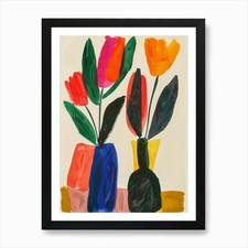 Tulips In Vases Art Print Framed Wall Art Poster Canvas Print Picture
