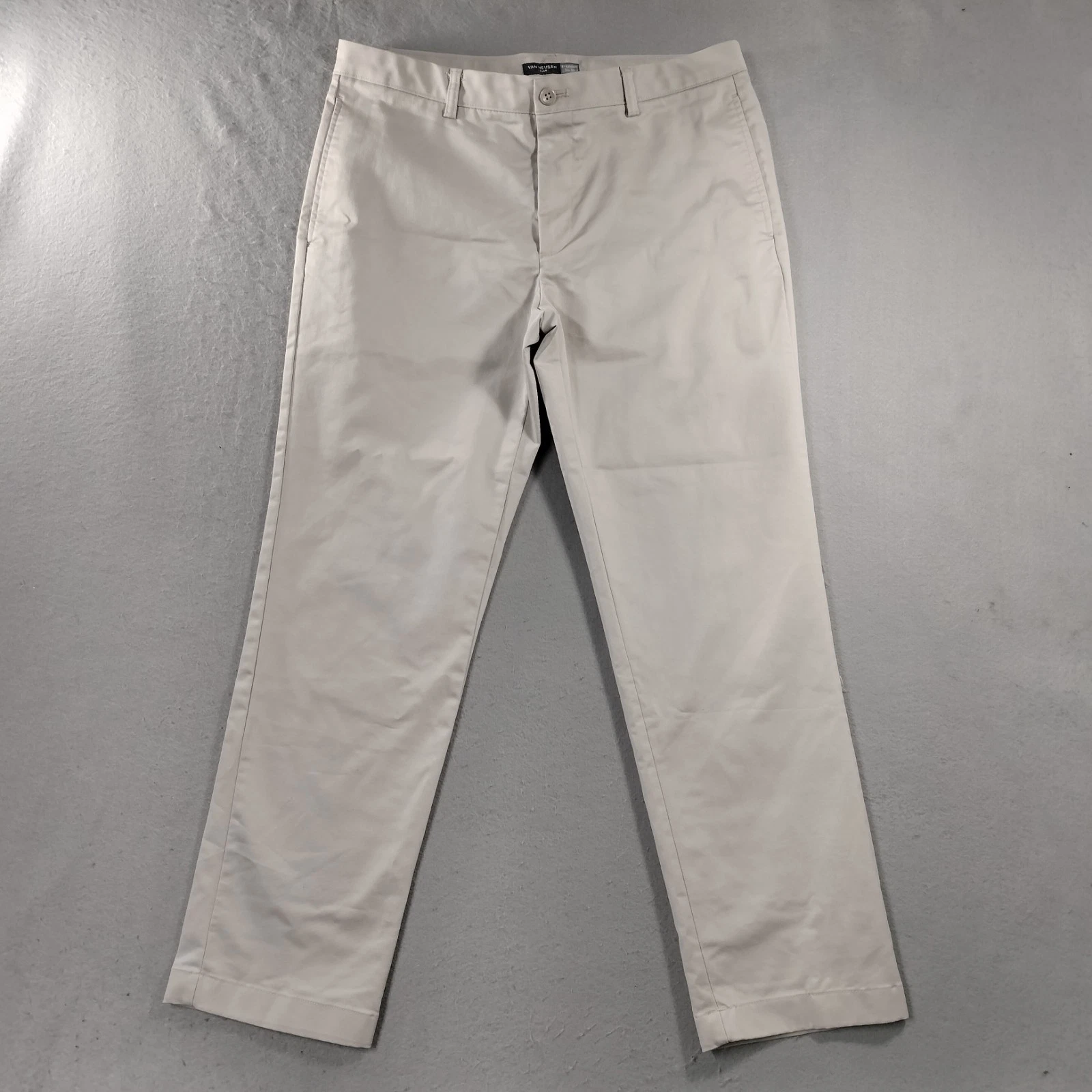 Van Heusen Pants Mens Flex Straight Fit Khaki Flat Front Beige Size 34x30