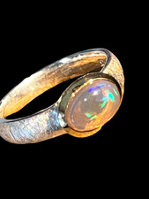 Goldhonig Opal Ring in Silber mit teilvergoldeter Fassung