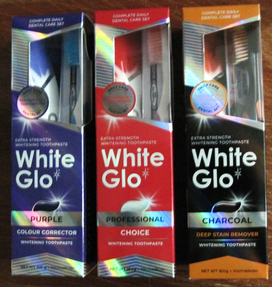 White Glo Teeth Whitening Daily Care Dental Set Toothbrush + Toothpaste 160g