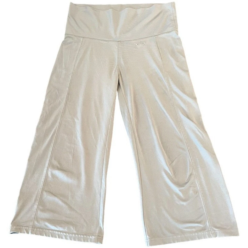 BEYOND YOGA Fold Over Waist Wide Leg Cropped Leggings L Gray Workout Gym Comfy - Image 2 of 4