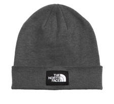 The North Face Recycled Dock Worker Beanie, Dark Grey Heather Knit Logo Cap
