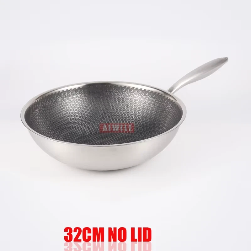 Nonstick Wok 304 Full Stainless Steel Wok No Fume Coating-Free 32Cm & 34Cm