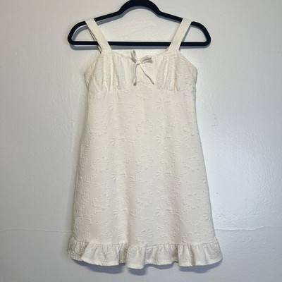 Full Tilt Off White Milkmaid Mini Dress Sz L ( more like M) Ruffle Cottagecore