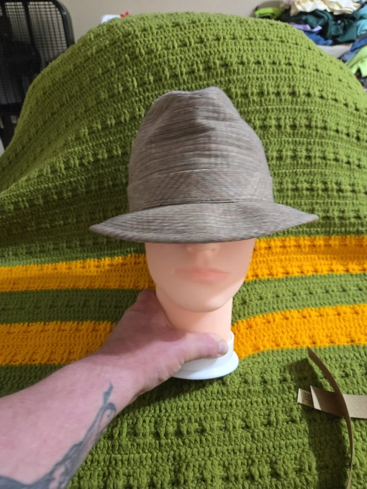 Dobbs Hat 5th Fifth Avenue New York Fedora 7 3/8 Hat w/ Feather Vintage Tweed - Image 2 of 4