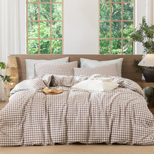 Gingham Duvet Cover Set 100 Washed Cotton Linen Like