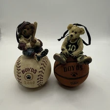 Boyds Bears Sports Ornament Lot Baseball 2000 & Basketball 1998 Resin