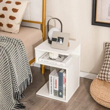NNECW S-Shaped Side Table for Small Space with 2 Open Compartments