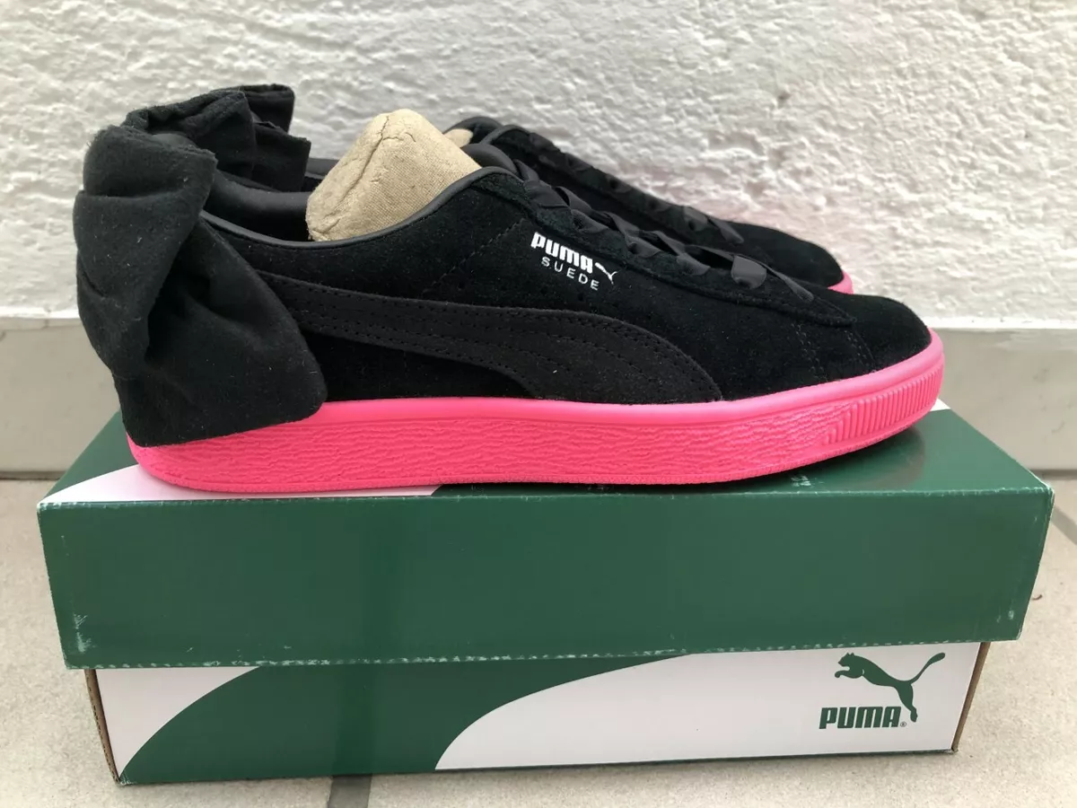 PUMA Suede Bow Block Win s Black Pink Low Cut Trainers Shoes 36 38 6 7 5