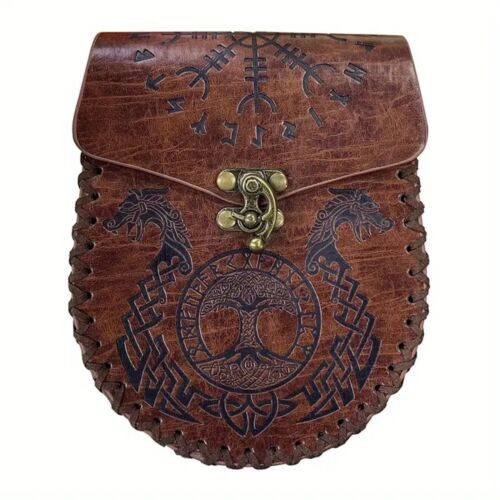 Vegan Leather Belt Bag Viking Style Medieval Belt Woven Dragon Embossed Bag - Picture 1 of 3