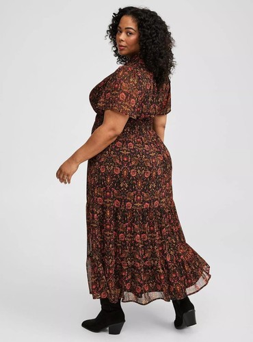 Maxi Vestido Torrid de Gasa Negro Naranja Nuevo con Etiquetas Nuevo 4X - Imagen 9 de 11