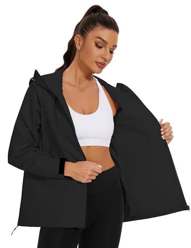 Rain Jacket for Women Loose Fit Waterproof Lightweight Rain Coat Large Black - Picture 4 of 7