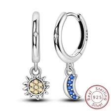 MULA S925 Sterling Silver Hoop Earrings Clear AAA CZ Sun Moon For Women Jewelry