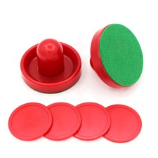 Air Hockey 2x Pusher 96mm Goalies and 4x Puck 64mm Felt Mallet Set Grip Red
