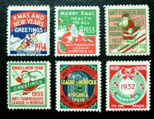 US Local TB Seals, 1932-1937 Norfolk, Virginia Anti-TB League, 6 Seals, MNH