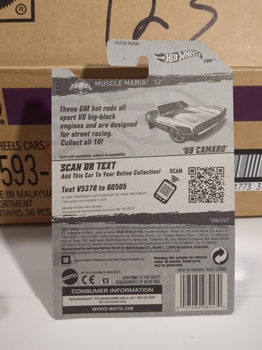 HOT WHEELS SUPER SECRET TREASURE HUNT 2012 - ‘69 CAMARO MUSCLE MANIA GM ‘12 MOC - Picture 5 of 6