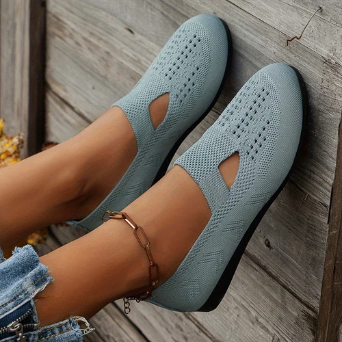 Women's Knitted Flat Shoes Solid Sandals Ladies Color Hollow Out Slip On Shoes - Bild 11 von 17