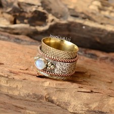 Moonstone Round Gemstone 925 Sterling Silver Spinner Ring Minimalist Jewelry