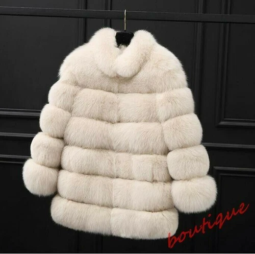 Women's Stand Collar Faux Fur Coat Mid Long Furry Casual Parka coat - Bild 25 von 38
