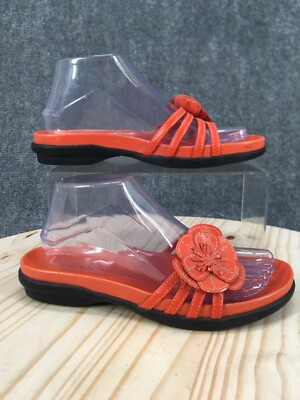 Croft & Barrow Sandals Womens 7.5 Slip On Orange Flower Strappy Open Toe Casual