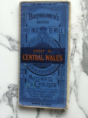 Vintage Batholomew's Central Wales Map c1920 Aberystwyth Half Inch Sheet 16 mid