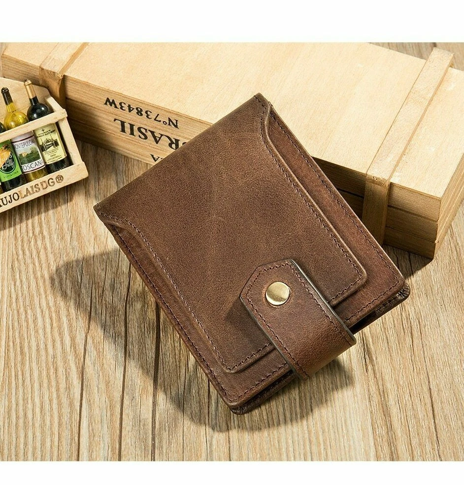 Men's Genuine Leather Wallet Keychain Wallet Coin Purse, Coffee