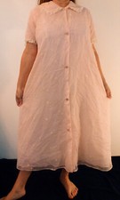 DREAMY VINTAGE PINK POLKA DOT DOUBLE LAYER CHIFFON LONG PEIGNOIR ROBE M EVC