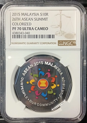 MALAYSIA 2015 S10R 26TH ASEAN SUMMIT COLORIZED NGC PF70 ULTRA CAMEO.