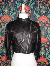 Catherine Malandrino Black Lamb Leather Cropped Macadam Moto Jacket Nwt 42/6