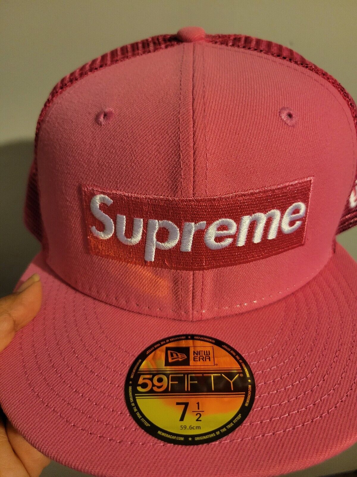 supreme box logo mesh new era pink-