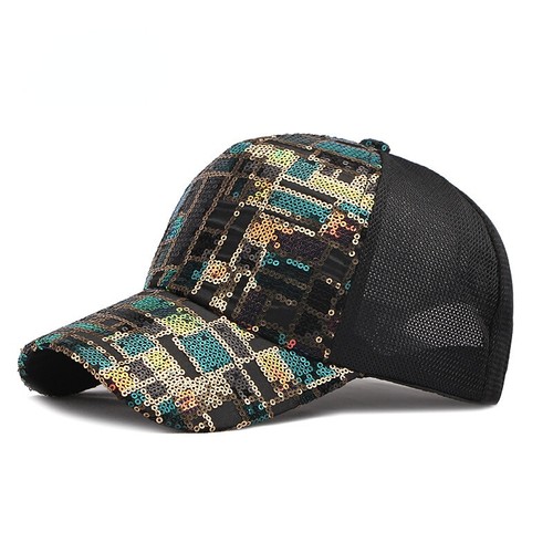 Mujeres Niñas Brillo Lentejuelas Gorra de Béisbol Malla Ajustable Camionero Sombrero Exterior - Imagen 3 de 15