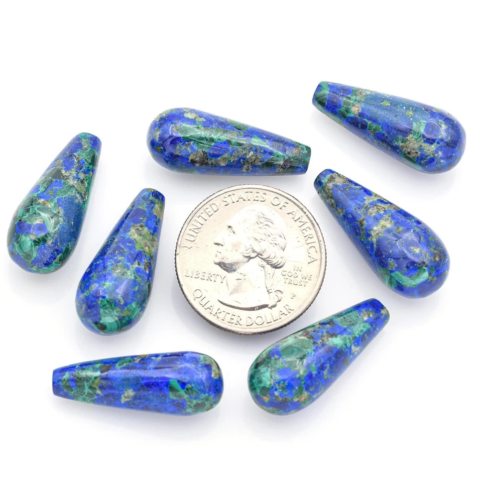 Piedras sueltas 173,5 TCW azurita 27 x 11 mm lágrima pera 34,7 gramos Foto 3 de 4